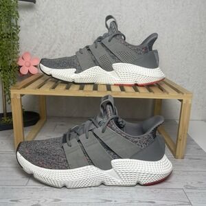 Adidas Prophere Shoes Mens 10.5 Gray Solar Red Primeknit CQ3023 Athletic Sneaker